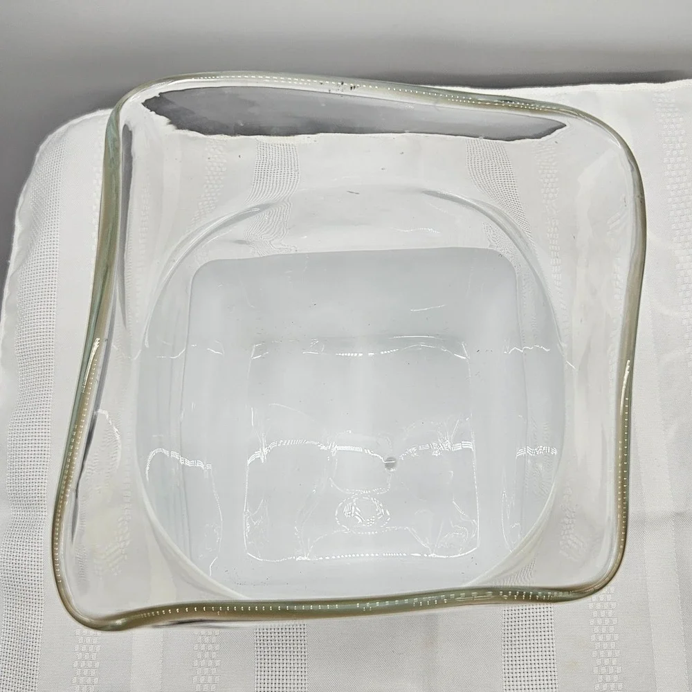 Hand Blown Square Glass Vase White Clear Two Tone‎ 8.5 Inch